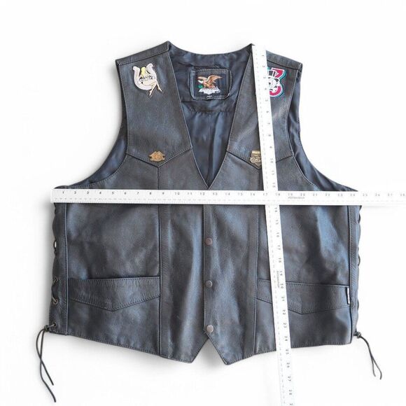 Jamin Leather Patch Pin Skull Cross Motorcycle Riding Vest Black Men's XXXL - Picture 4 of 13